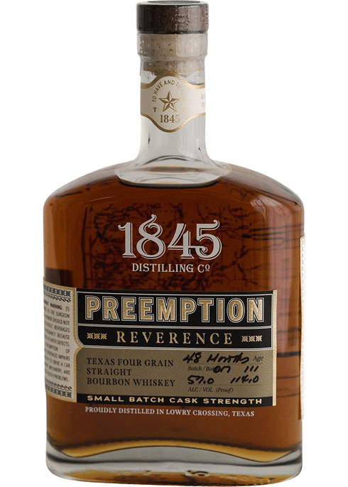 1845 Preemption Reverence Texas Four Grain Cask Strength Bourbon ...