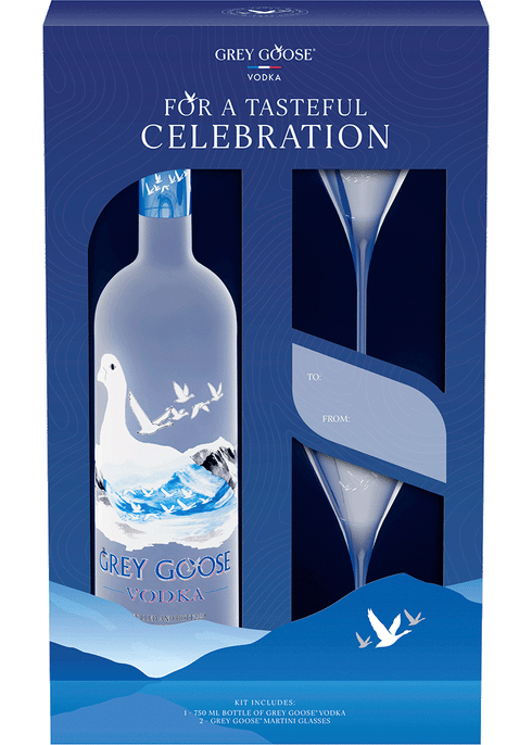 Grey Goose Vodka Gift Set w/2 Martini Glasses 750ml