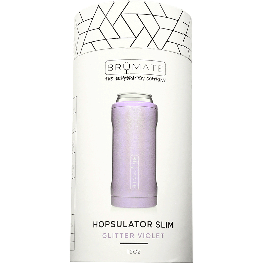 BrüMate Hopsulator Slim | Insulated Cooler Beverage Sleeve for Travel | Glitter Violet | 12oz Slim Cans