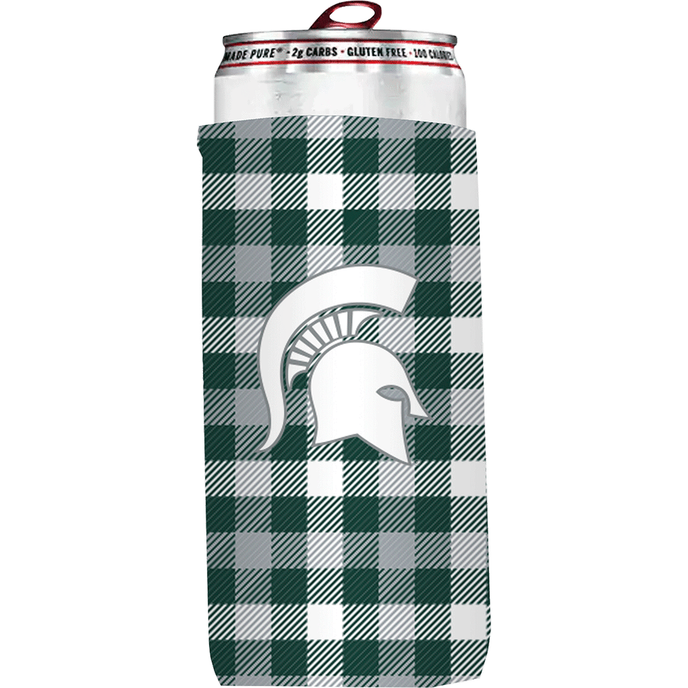 MI State Plaid Slim Can Coozie 